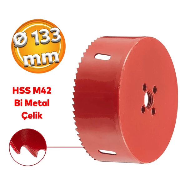 Metal Sds Plus Panç Ø 133 mm Çap 13.3 cm Delik Oyuk Açma Delme HSS Bi Metal Testeresi Adaptör Uç