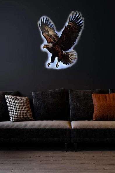 Veraart Epoksili Işıklı Tablo Kartal Temalı Duvar Dekorlu Gece Lambası