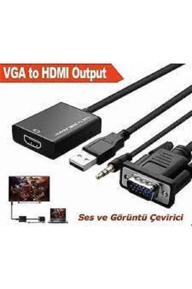 evotech Vga To Hdmi Kablo Dönüştürücü Converter Görüntü Ve Ses Çevirici Adaptör Tv Televizyon Konnektör - 2