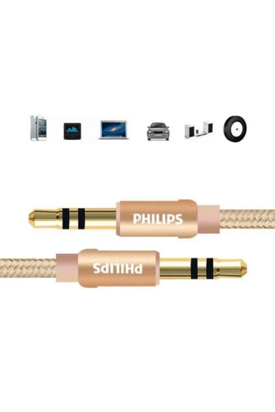 Philips  Swa5010c 3.5mm Örgülü Aux Ses Kablosu Gold - Resim 5