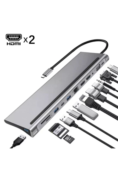 Bluesery 12 In 1 Usb C Hub Tipi C Adaptörü 4k Hdmı Vga Rj45 Lan Ethernet Sd/tf Hub 3.5mm Et-t12 - 5
