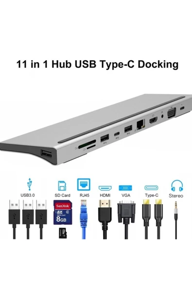 Bluesery 12 In 1 Usb C Hub Tipi C Adaptörü 4k Hdmı Vga Rj45 Lan Ethernet Sd/tf Hub 3.5mm Et-t12 - 3