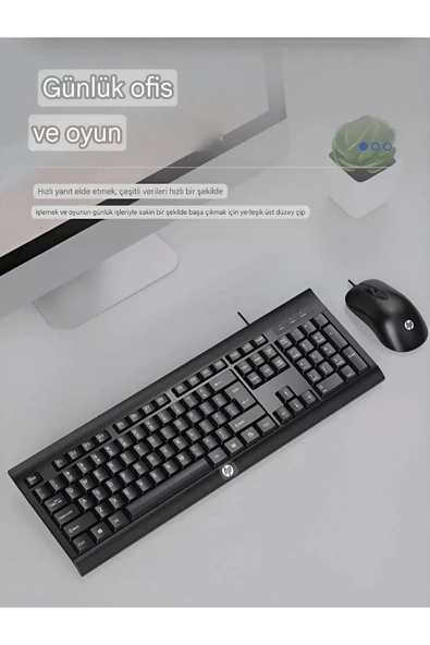 HP  KM100 Kablolu Türkçe Q Klavye & Mouse Set Siyah (Ramwhite Türkiye Garantili) - 4