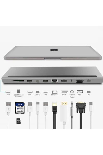 Bluesery 12 In 1 Usb C Hub Tipi C Adaptörü 4k Hdmı Vga Rj45 Lan Ethernet Sd/tf Hub 3.5mm Et-t12 - 4