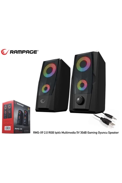 Rampage  RMS-X9 2.0 RGB Işıklı Multimedia 5v 30db Gaming Oyuncu Speaker