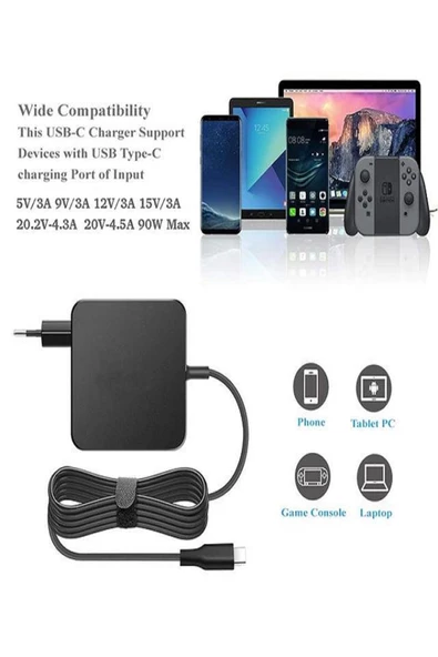 Bluesery  Tip C Şarj Cihazı 100W USB C Güç Kaynağı Ac Adaptörü  Pro/air, Dizüstü Bilgisayar Tip C Pd Güç - 4