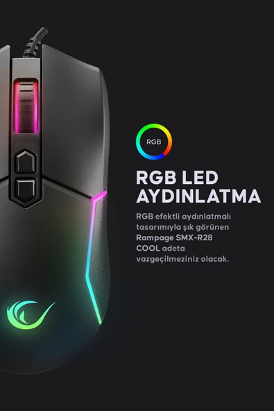 Rampage Smx-r28 Cool Rgb Işıklı Macro 7200dpi / 1000hz Gaming Oyuncu Mouse Profesyonel Mouse - 3