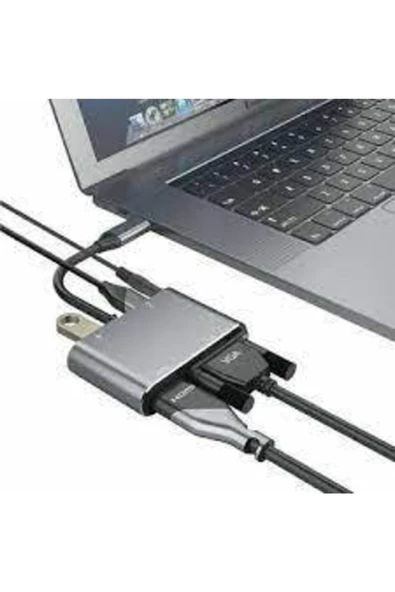evotech  Hc-11 Macbook Uyumlu Type-c To Usb 3.0 1080p 4k Hdmı Vga Pd Aux Ses Girişli Çevirici Adaptör - 2