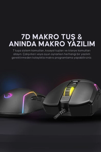 Rampage Smx-r28 Cool Rgb Işıklı Macro 7200dpi / 1000hz Gaming Oyuncu Mouse Profesyonel Mouse - 5