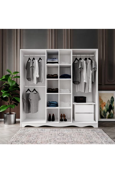 KZNMOB HOME Free 6 Kapaklı 2 Çekmeceli Modern Modüler Gardırop, Elbise Dolabı - Tamamı 1. Kalite Mdf - 3