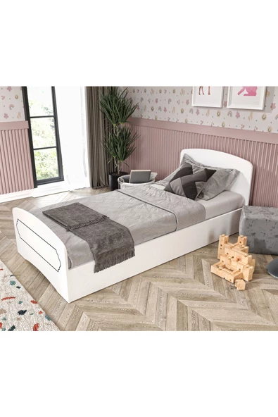 KZNMOB HOME Hayal Tek Kişilik Mdf Karyola Beyaz - 90 Cm X 190 Cm Yataklarla Uyumlu - 2
