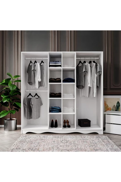 KZNMOB HOME Free 6 Kapaklı 2 Çekmeceli Modern Modüler Gardırop, Elbise Dolabı - Tamamı 1. Kalite Mdf - 5