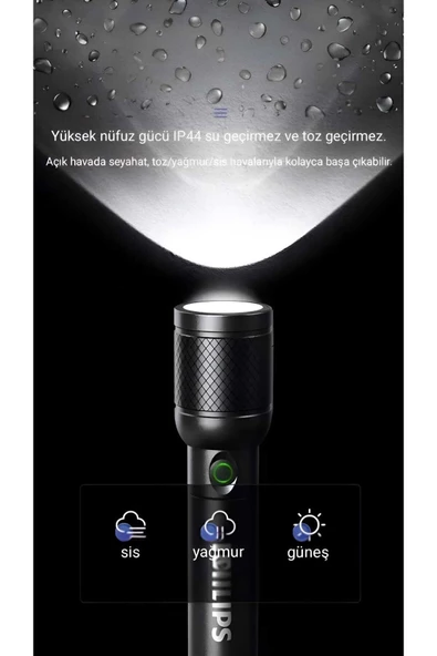 Philips  SFL6168 20W 1000 Lümen Şarj Edilebilir LED El Feneri Siyah (350MT Menzil, IP44) (Ramwhite Garantili) - 6