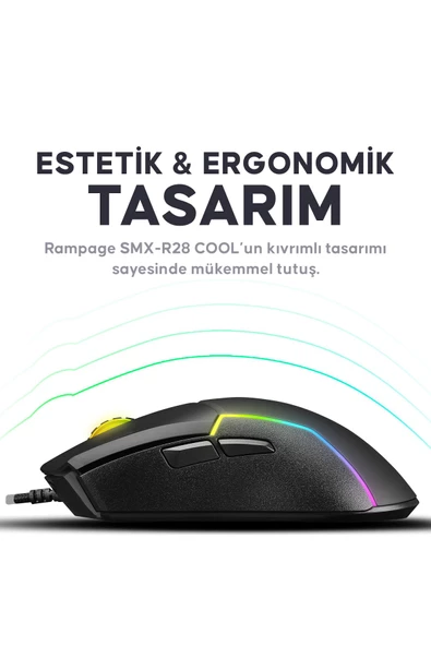 Rampage Smx-r28 Cool Rgb Işıklı Macro 7200dpi / 1000hz Gaming Oyuncu Mouse Profesyonel Mouse - 4