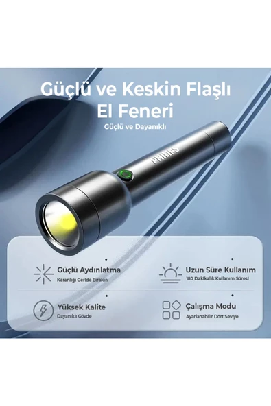 Philips Sfl1236/93 3w 300 Lümen Type-c Şarj Edilebilir Ultra Hafif Güçlü Led El Feneri - 5