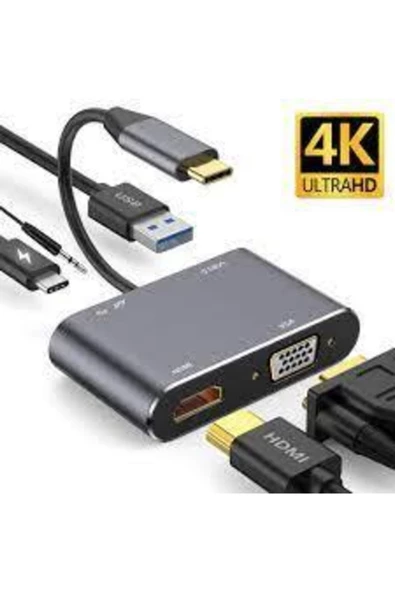 evotech  Hc-11 Macbook Uyumlu Type-c To Usb 3.0 1080p 4k Hdmı Vga Pd Aux Ses Girişli Çevirici Adaptör