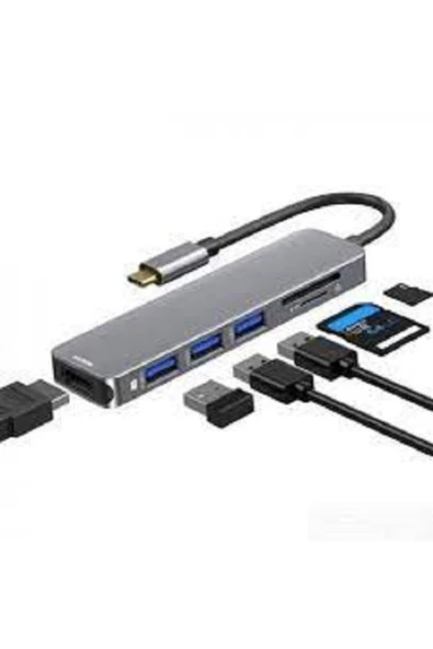 evotech  Aırsky Hc-13c Type-c To 2* Usb 3.0 Sd Tf 4k Hd 1080p Hdmı Pd Kart Okuyucu Çevirici Hub - 3