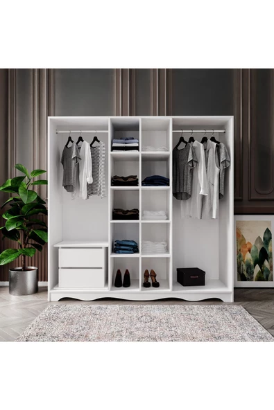 KZNMOB HOME Free 6 Kapaklı 2 Çekmeceli Modern Modüler Gardırop, Elbise Dolabı - Tamamı 1. Kalite Mdf - 4