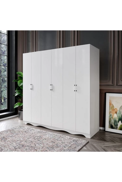 KZNMOB HOME Free 6 Kapaklı 2 Çekmeceli Modern Modüler Gardırop, Elbise Dolabı - Tamamı 1. Kalite Mdf - 2