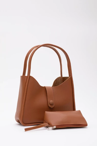 Taba Shk79 Deri Düğme Detaylı Çıtçıtlı Makyaj Çantalı Kol ve Omuz Çantası E:30 U:22 G:10 ürün görseli 1