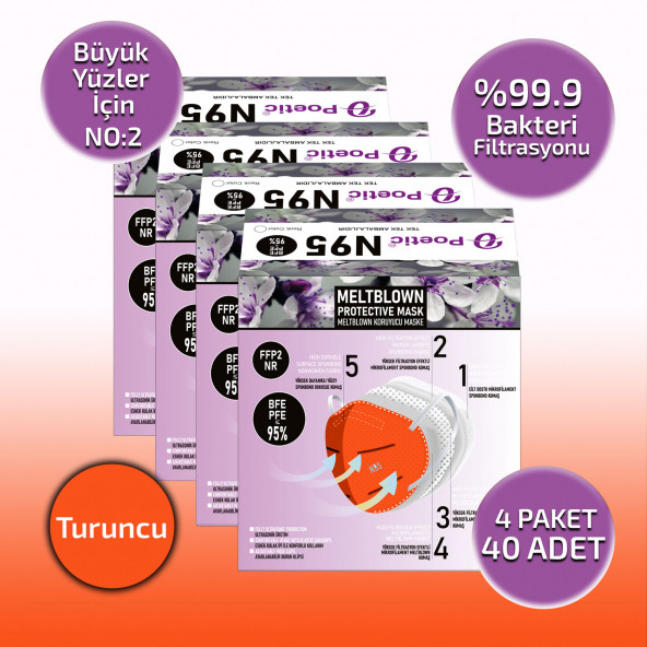 Poetic Naturel N95 (FFP2) KORUYUCU MASKE TURUNCU 40 ADET NO:2 (BÜYÜK YÜZLER İÇİN)