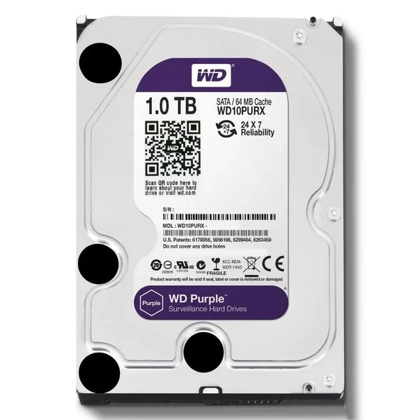 Western Digital Purple WD10PURX Sata 3.0 5400 Rpm 3.5" 1 TB Harddisk