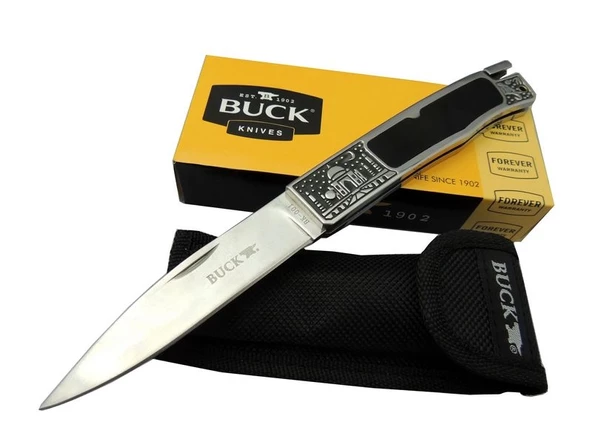 Buck Knives BK-001BRV Kamp Çakı 23 cm - Metal İşlemeli Sap, Kılıflı