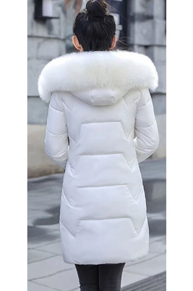 Günlük Kışlık Kapüşonu Kürklü Şişme Kadın Mont - 2
