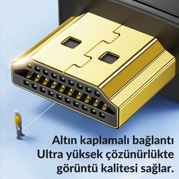 Polham Jasoz Altın Kaplama 1 Metre HD Series 120hz 8K HDMI to HDMI 2.1V HDMI Kablosu Görüntü Aktarım Kablosu - 4