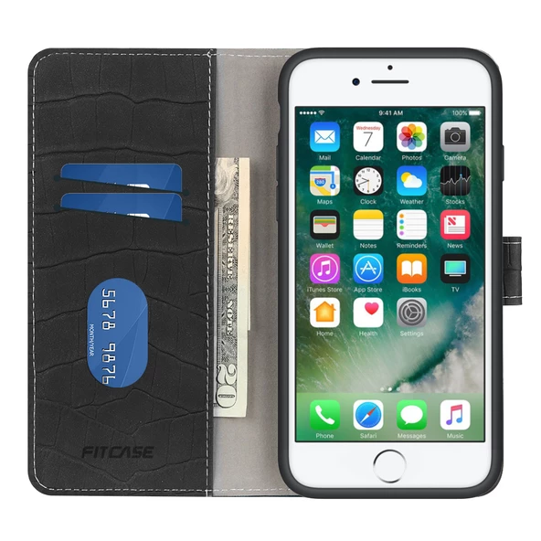 iPhone 6 / 6s Kılıf Kroko Desen Kapaklı Cüzdanlı - 12