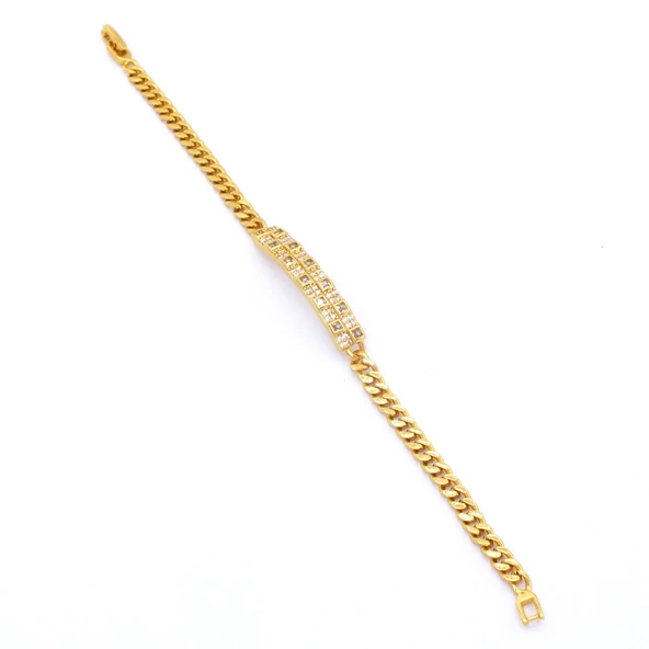 BZ Altın Kaplamalı Zirkon Taşlı Kadın Zincir Bileklik BLK-734 - 5