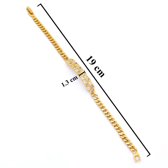 BZ Altın Kaplamalı Zirkon Taşlı Kadın Zincir Bileklik BLK-734 - 3