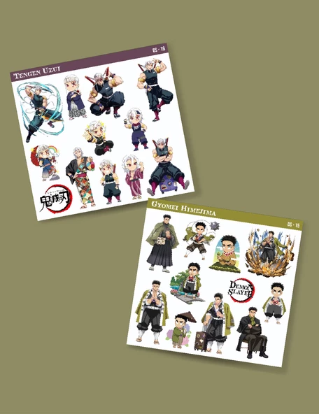 Demon Slayer Gyomei Himejima - Tengen Uzui 2 Li Set Anime Sticker Çıkartma - 2