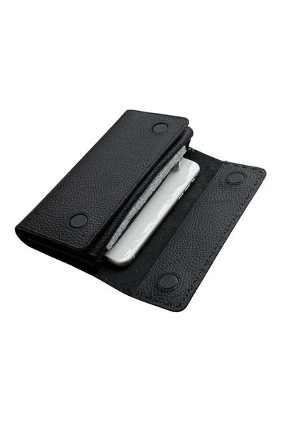 Siyah Hakiki Deri Spor Dikiş Detaylı Gizli Mıknatıslı Kadın Portföy Cüzdan - Resim 6