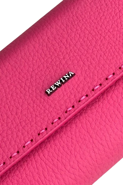 Fuşya Hakiki Deri Spor Dikiş Detaylı Gizli Mıknatıslı Kadın Portföy Cüzdan - Resim 8