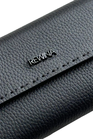 Siyah Hakiki Deri Spor Dikiş Detaylı Gizli Mıknatıslı Kadın Portföy Cüzdan - Resim 8