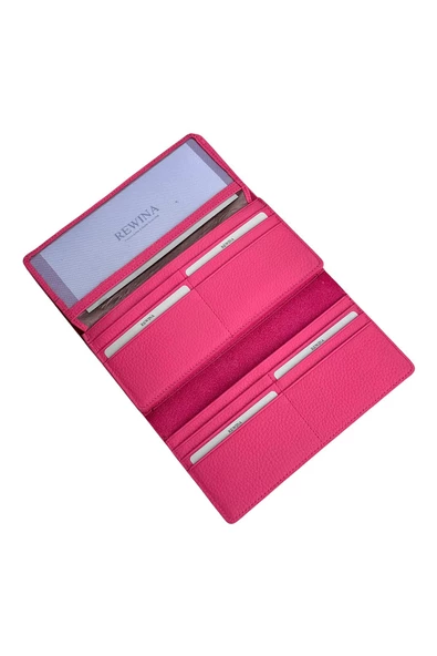 Fuşya Hakiki Deri Spor Dikiş Detaylı Gizli Mıknatıslı Kadın Portföy Cüzdan - Resim 5