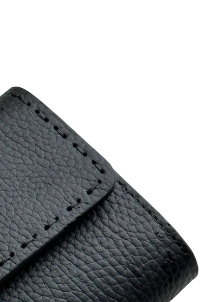 Siyah Hakiki Deri Spor Dikiş Detaylı Gizli Mıknatıslı Kadın Portföy Cüzdan - Resim 7