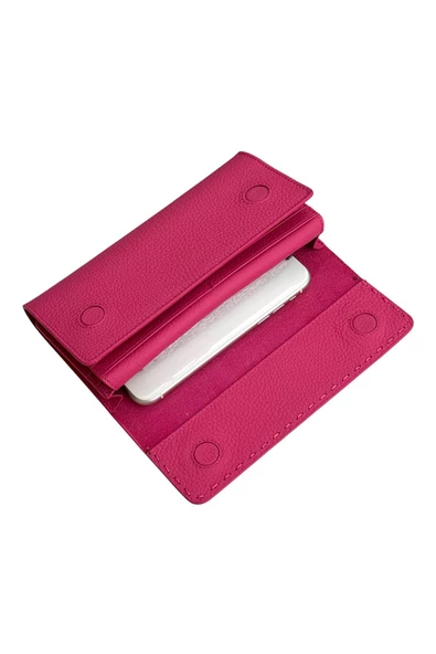 Fuşya Hakiki Deri Spor Dikiş Detaylı Gizli Mıknatıslı Kadın Portföy Cüzdan - Resim 6