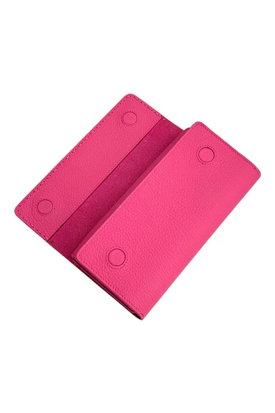 Fuşya Hakiki Deri Spor Dikiş Detaylı Gizli Mıknatıslı Kadın Portföy Cüzdan - Resim 2