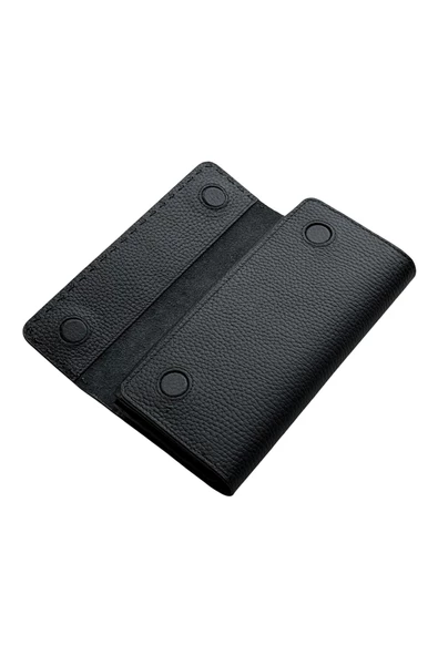 Siyah Hakiki Deri Spor Dikiş Detaylı Gizli Mıknatıslı Kadın Portföy Cüzdan - Resim 2