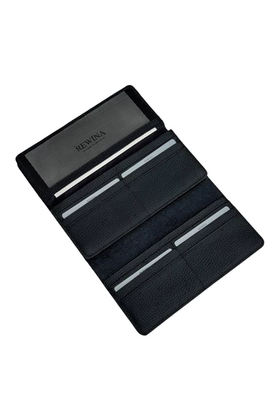 Siyah Hakiki Deri Spor Dikiş Detaylı Gizli Mıknatıslı Kadın Portföy Cüzdan - Resim 5