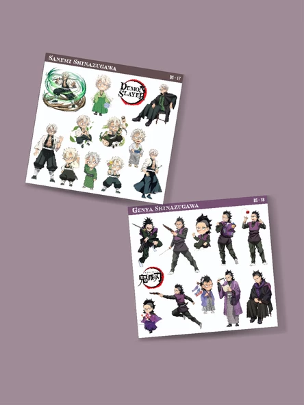 Demon Slayer Sanemi Shinazugawa - Genya Shinazugawa 2 Li Set Anime Sticker Çıkartma - 3