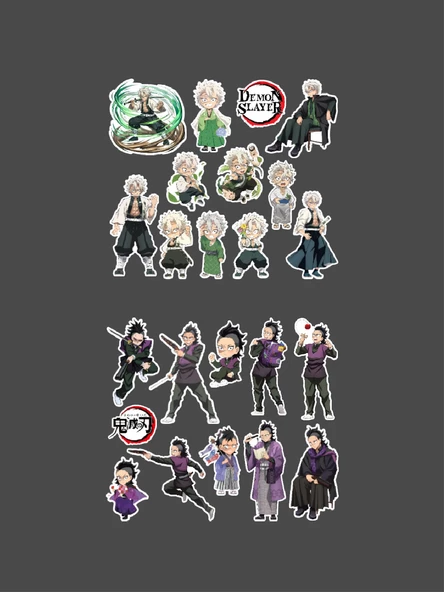 Demon Slayer Sanemi Shinazugawa - Genya Shinazugawa 2 Li Set Anime Sticker Çıkartma - 5