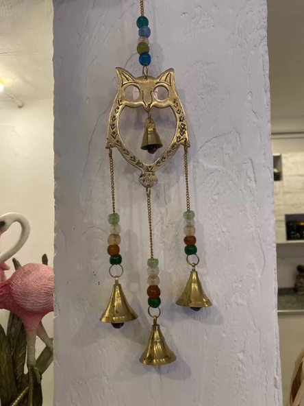 Rüzgar çanı deprem zili çanı kapı zili Pirinç Baykuş - Resim 2