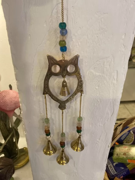 Rüzgar çanı deprem zili çanı kapı zili Pirinç Baykuş - Resim 3