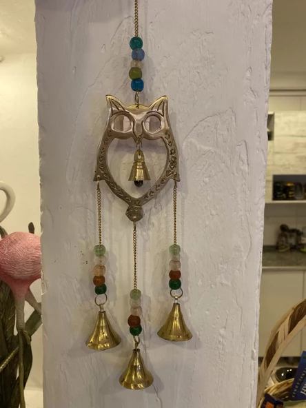 Rüzgar çanı deprem zili çanı kapı zili Pirinç Baykuş - Resim 4