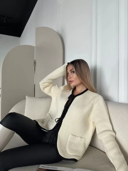 Kirli Beyaz Triko  Cepli Hırka - 2