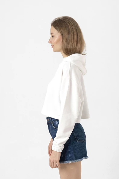 3 Wise Beagles Christmas Ekru Kadın Crop Kapşonlu ürün görseli