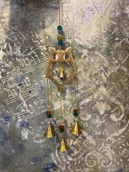 Rüzgar çanı deprem zili çanı kapı zili Pirinç Baykuş - Resim 5